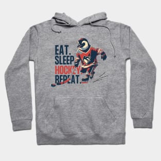 Eat Sleep Hockey Repeat Penguin Ice Hockey Player Hoodie